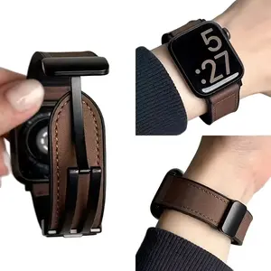 Vintage Crazy Horse PU Leather Magnetic Buckle Watch Band for Apple Watch Series 10 9 8 7 SE Ultra 49mm 45mm 44mm 40mm 38mm