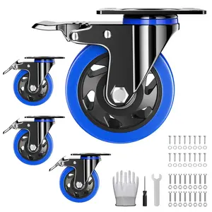 4 Inch Caster Wheels, Casters Set of 4 Heavy Duty, Locking Swivel Casters with , Industrial Plate Casters Wheels Include Free Hardware Kits for Workbench, Furniture, Cart