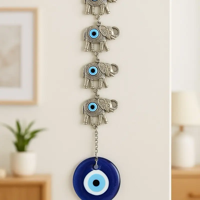 Evil Eye Elephant Wall Hanging – Handmade Turkish Protection Charm – Good Luck Home Decor