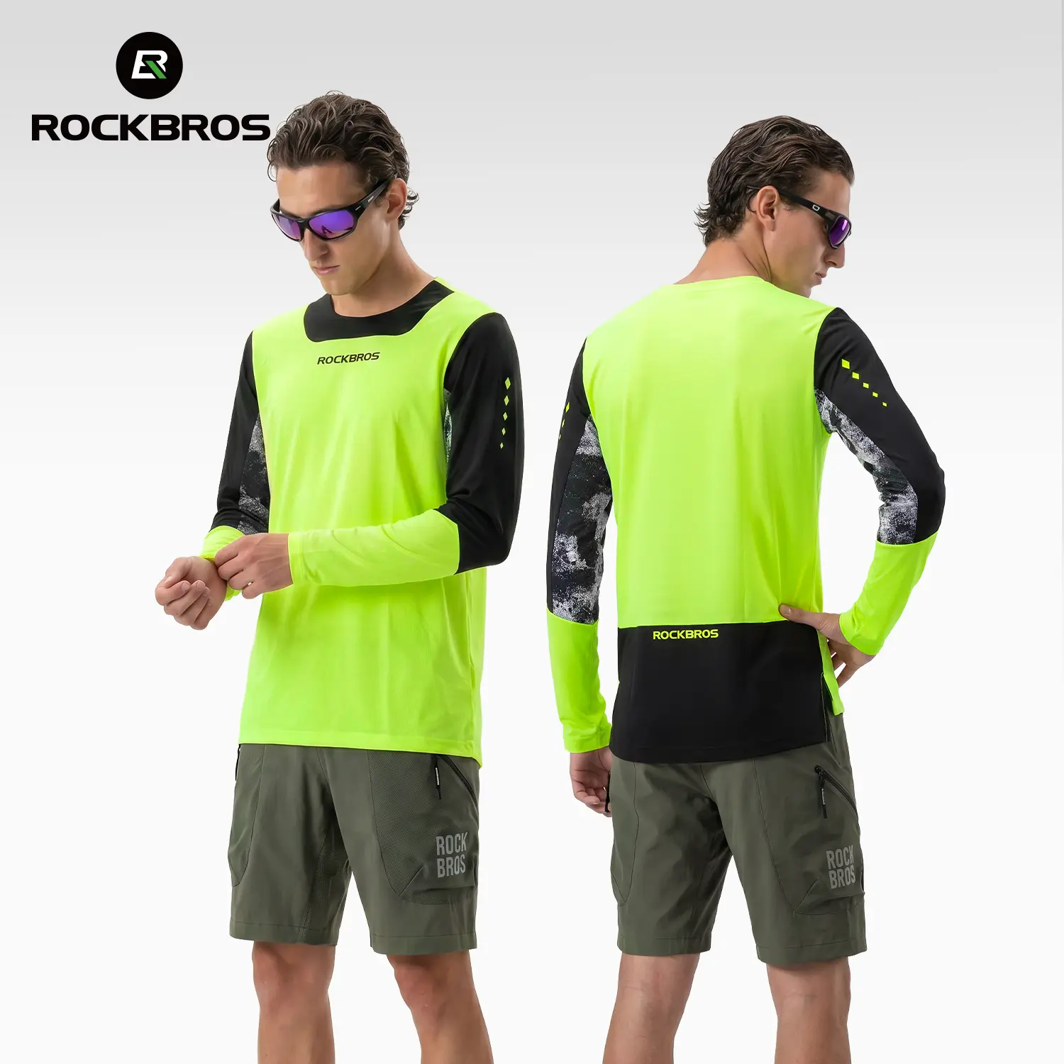 ROCKBROS Men’s MTB Cycling Jersey, Long Sleeve Bike Shirt, Quick Dry Breathable Moisture-Wicking for Trail & Enduro Riding & for Motorcycle