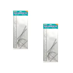 Channie's 2 Pack Math Geometry Kit Set - Elementary, Middle, and High School Supplies with 2-12 Inch Ruler, 2-180° Protractor, 2-45° and 2-30°/60° Triangles - Clear Drafting Tools for Grades 1st-5th, Total 8 Rulers
