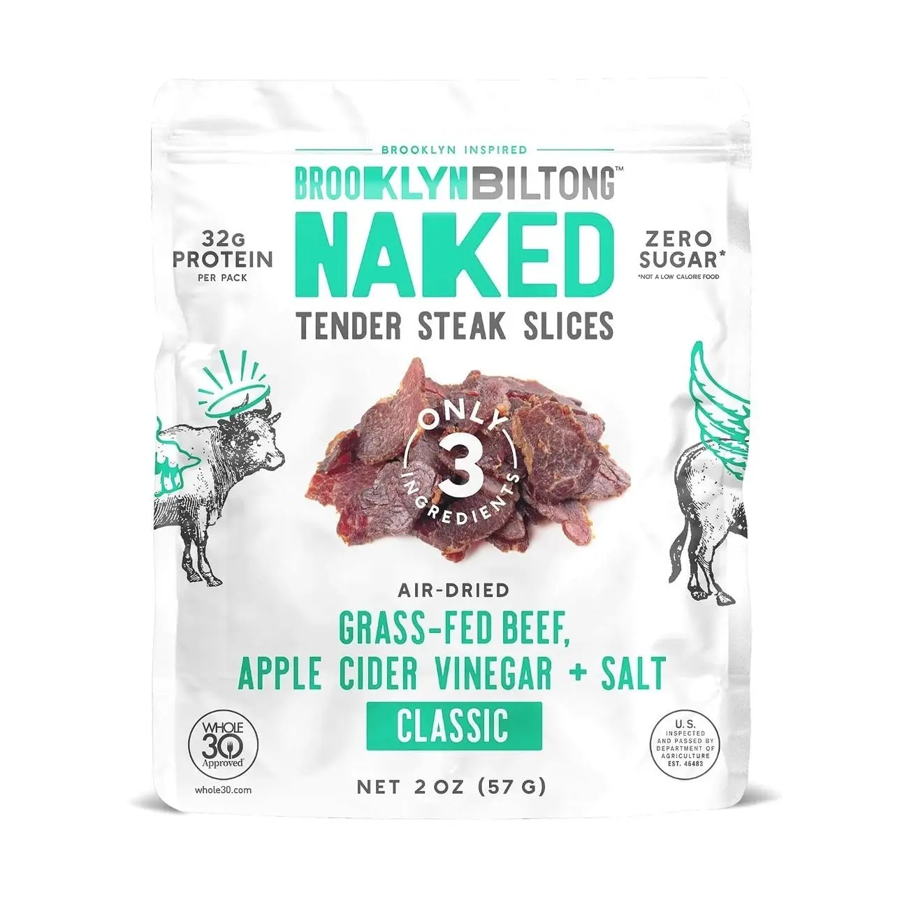 Brooklyn Biltong Tender Steak Slices (Classic, 2 oz, Pack of 2) – Grass Fed Beef Protein Snacks, 16g Grass Fed Protein, Beef Jerky Alternative – Sugar & Gluten Free, Paleo, Whole 30, & Keto Snacks