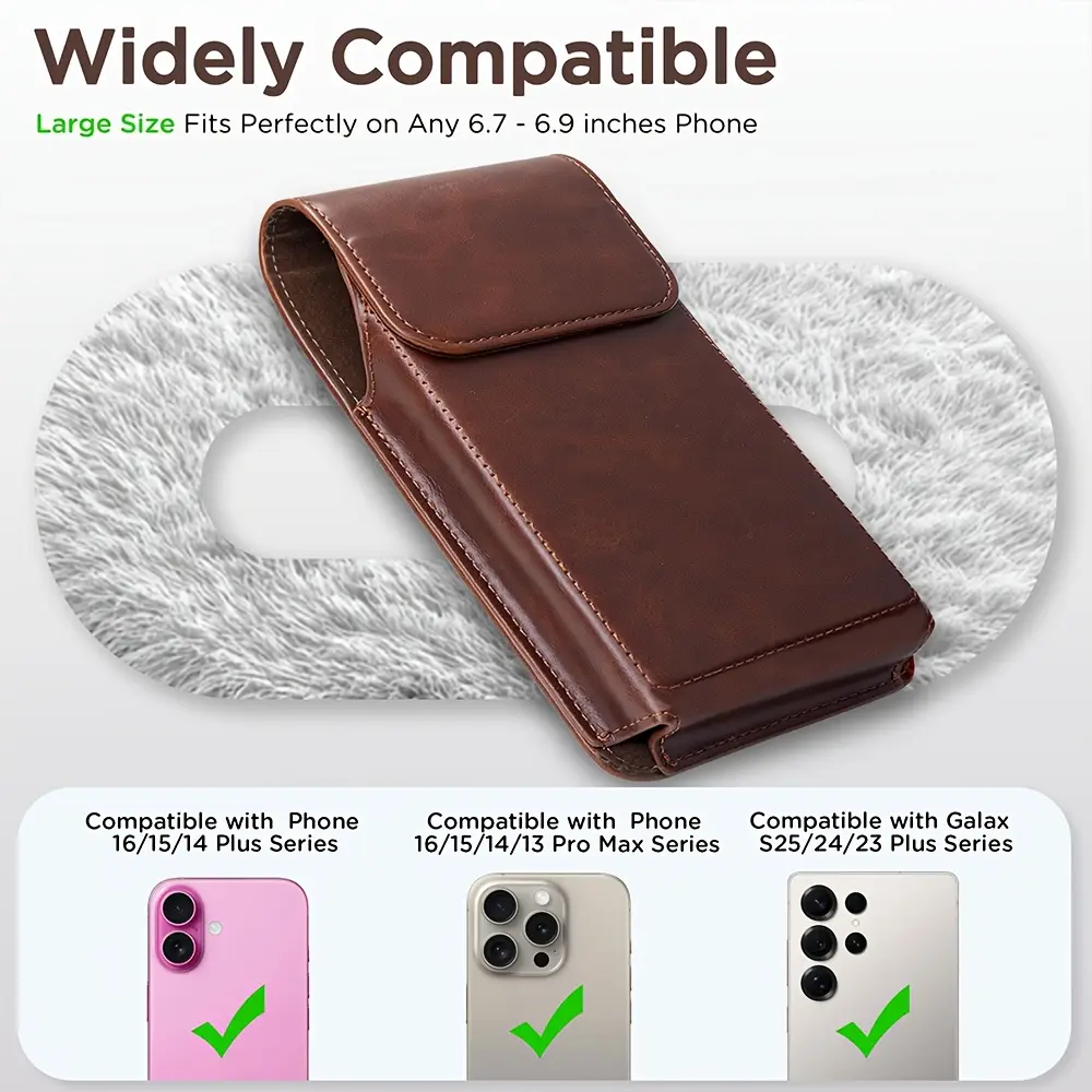 Premium Faux Leather Cellphone Wallet Case with Belt Clip for Men Multi-Functional EDC Belt Loop Holster Adjustable Belt Card Pocket Durable Phone Pouch for iPhone Brown Casual Waist Bag Travel Essentials