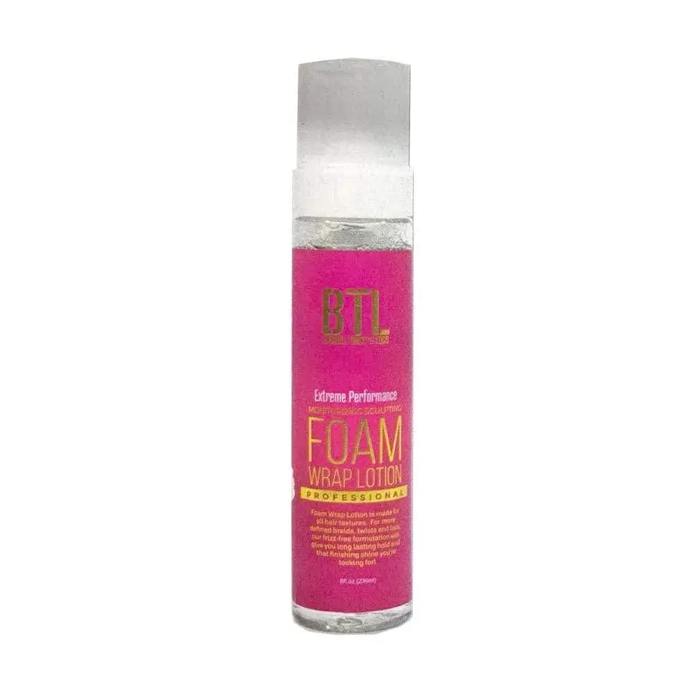 BTL Professional Extreme Foam Wrap Lotion - 8oz Haircare Mousse, Moisturizing, Frizz-Free Hold, Smooth Finish, Glossy Shine for Braids, Twists