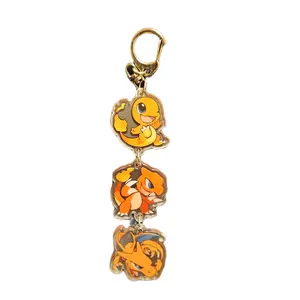 Charmander Evolution Line Keychain 3 Inch with Character Designs and Gold Finish