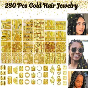 280 Pcs Gold Hair Jewelry – Braid Rings, Dreadlock Accessories, Metal Hair Cuffs & Clips, Hair Beads Decorations for Braids & Dreads