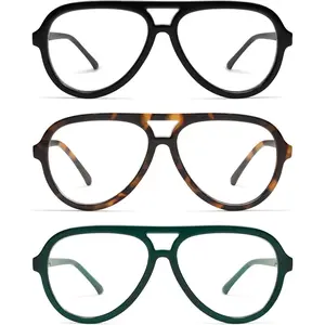 3 Pack Retro Aviator Reading Glasses for Women Men,Classic Large Oversized Reader Blue Light Computer Frame AM6111