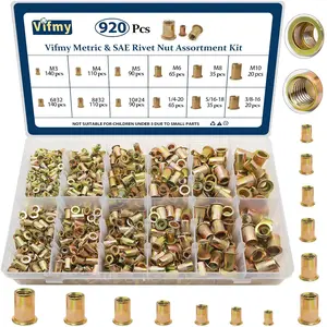920PCS Metric & SAE Rivet Nut Assortment Kit, Rivnut & Nutsert Set, Zinc-Plated Steel