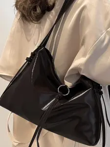 Large Capacity Women's Handbag, Fall Winter New Simple Soft Shoulder Bag, Vintage Commuter Shopping Crossbody Bag, PU Tote Satchel