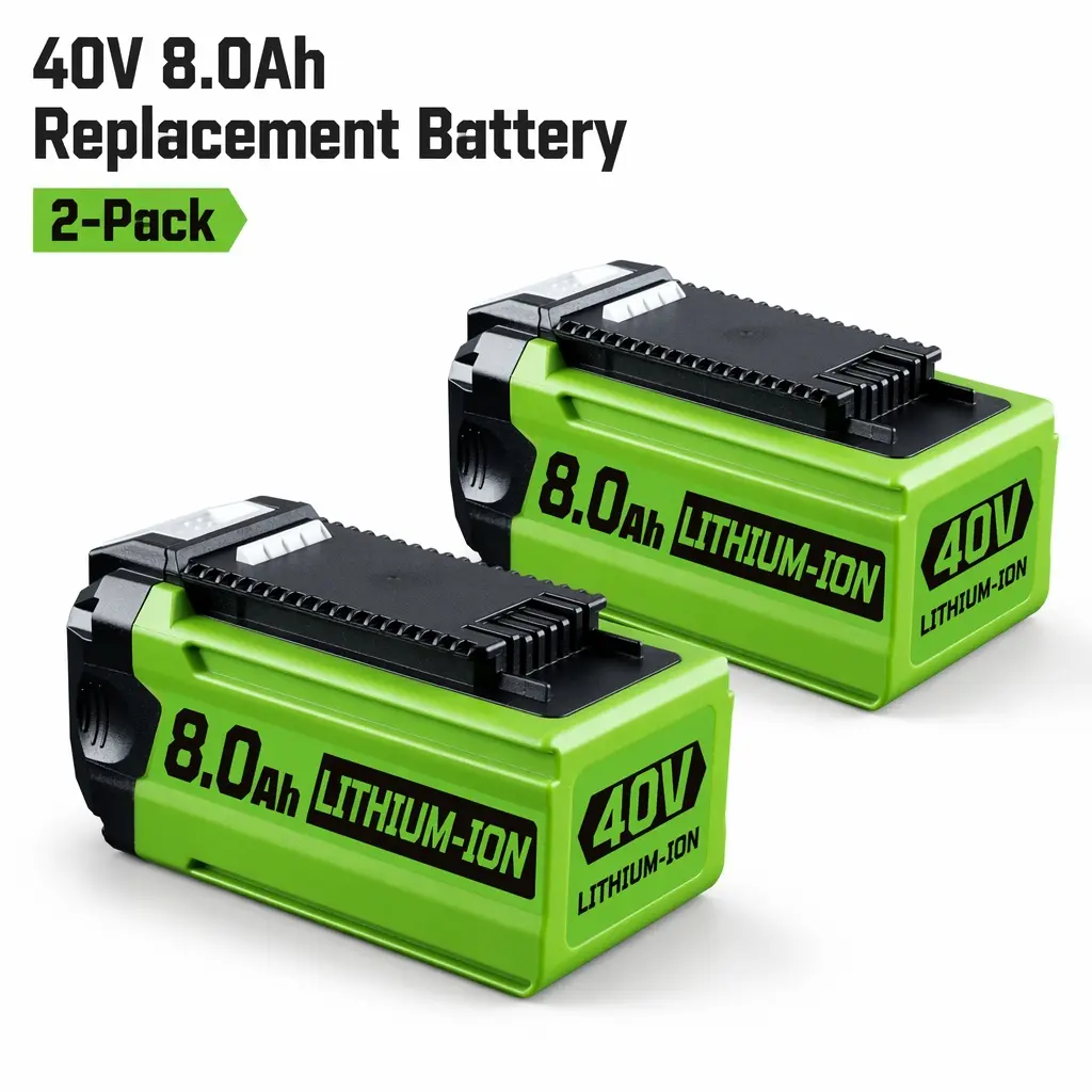 2-pack 8.0Ah 8000mAh 40V MAX Lithium-Ion Replacement Battery Compatible with Greenwork, Rechargeable Battery Pack for Cordless Outdoor Power Tool