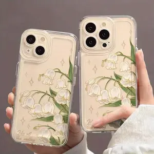 Lily of the Valley Pattern Phone Cases for iPhone 16 15 14 Pro Max 13 12 11 Plus Smartphone Shockproof Protection Silicone Transparent Cover Cellphone Protective case Aesthetic Resistance Casing Protector Screen Protector