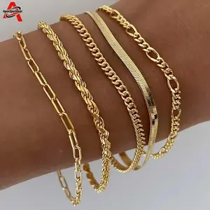 ApexSportGear Women's Trendy Dainty Stackable Bracelet Set, Cuban Link & Paperclip Chain, Maximalist Fashion Jewelry Gifts for Her