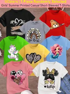 8Colors Available, Send One Random ，Send One piece，Cartoon Fashion Print,Spring and summer, casual wear, casual clothing, cute designs, trendy fashion, comfortable materials, durable, Fitted fashionable T-shirts, youthful, apparel