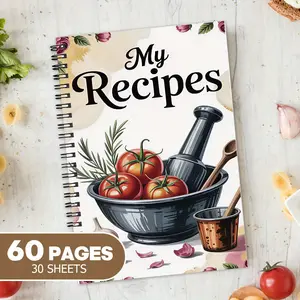 1pc Fun Recipe Notebook Journal, Spiral Notebook Journal, Personal Blank Recipe Book, Recipe Notebook for Recording Homemade Recipes, Scrapbook Craft Supplies, Cream Black Mortar Pestle Theme