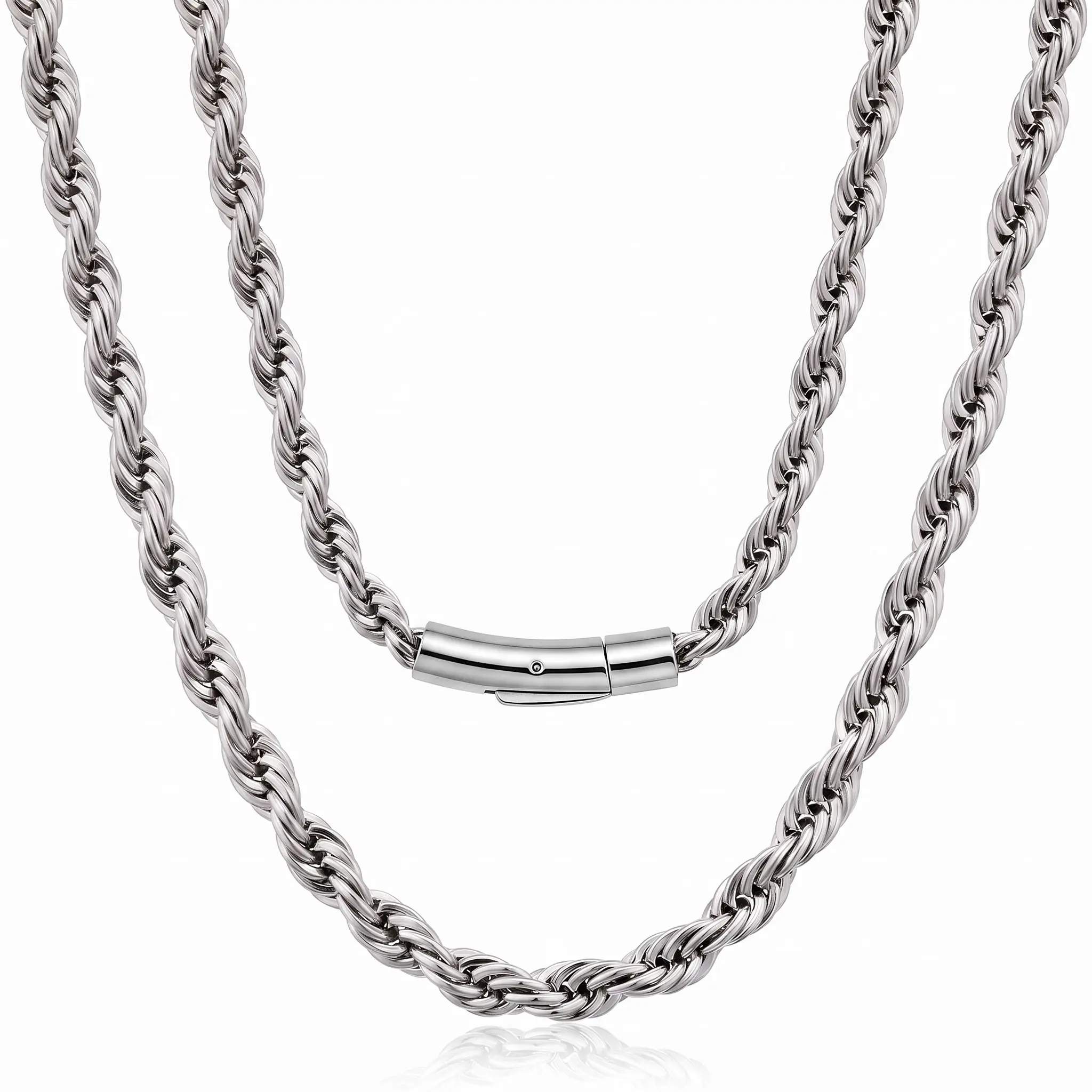 Unisex 316L Stainless Steel Braided Rope Chain Necklaces - 3mm/5mm, Waterproof, Tarnish-Free, Hypoallergenic, Secure Clasp, Daily Versatile Casual Style Streetwear Jewelry for Men & Women