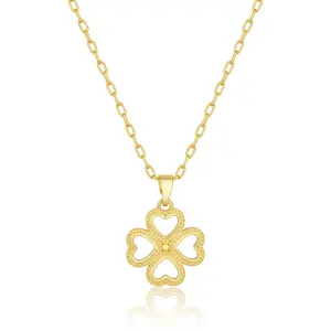 Aprilery Heart Clover Pendant Necklace Lucky Four Leaf Design Vintage Inspired Everyday Jewelry