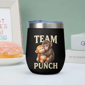 Cute Punch Monkey Vacuum Flasks 12oz Insulated Wine Tumbler with Lid, Double Wall Vacuum Stainless Steel Wine Cup, Hot & Cold Drink Mug, Stylish Holiday Gift for Christmas, Birthday, Parties & Home