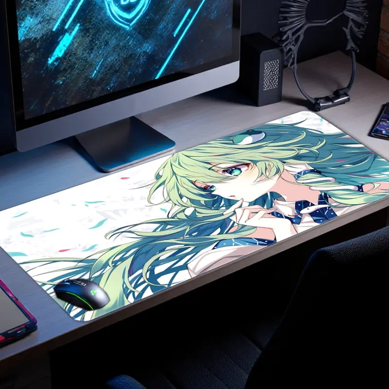Anime Girl Green Hair Mouse Pad Artistic Style Large Gaming Mouse Pad Green Mousepad HD Print Non Slip Rubber Base Big Size XXL Extended Keyboard Pad Office Desk Accessories