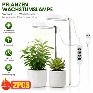 Full Spectrum LED Grow Light for Indoor Plants, USB Powered Ring Plant Light with Auto Timer, Height & 360° Angle Adjustable Growing Lamp for Seedlings, Herbs, Succulents, Flowers & Small Houseplants