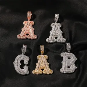 GAB A-Z Initial Necklace For Women Men - 18KGolden Copper Plated Micro Inlaid 5A+ Cubic Zirconia Hip Hop Iced Out Letter Pendant With 24 Inch Rope Chain Bling Alphabet Name Jewelry