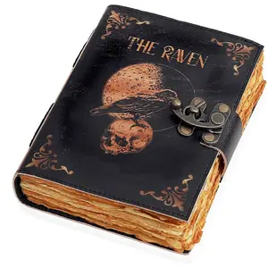 Leather Gothic Journal Magical Raven Skull Spiral Notebook Mystery Crow Journal Grimoire  Spellwork Journal  for Halloween and Raven Lovers Aesthetic Leather Journal for Men and Women