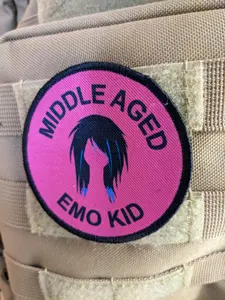 Middle aged emo kid girl version meme 3" circle morale patch with hook and loop backing