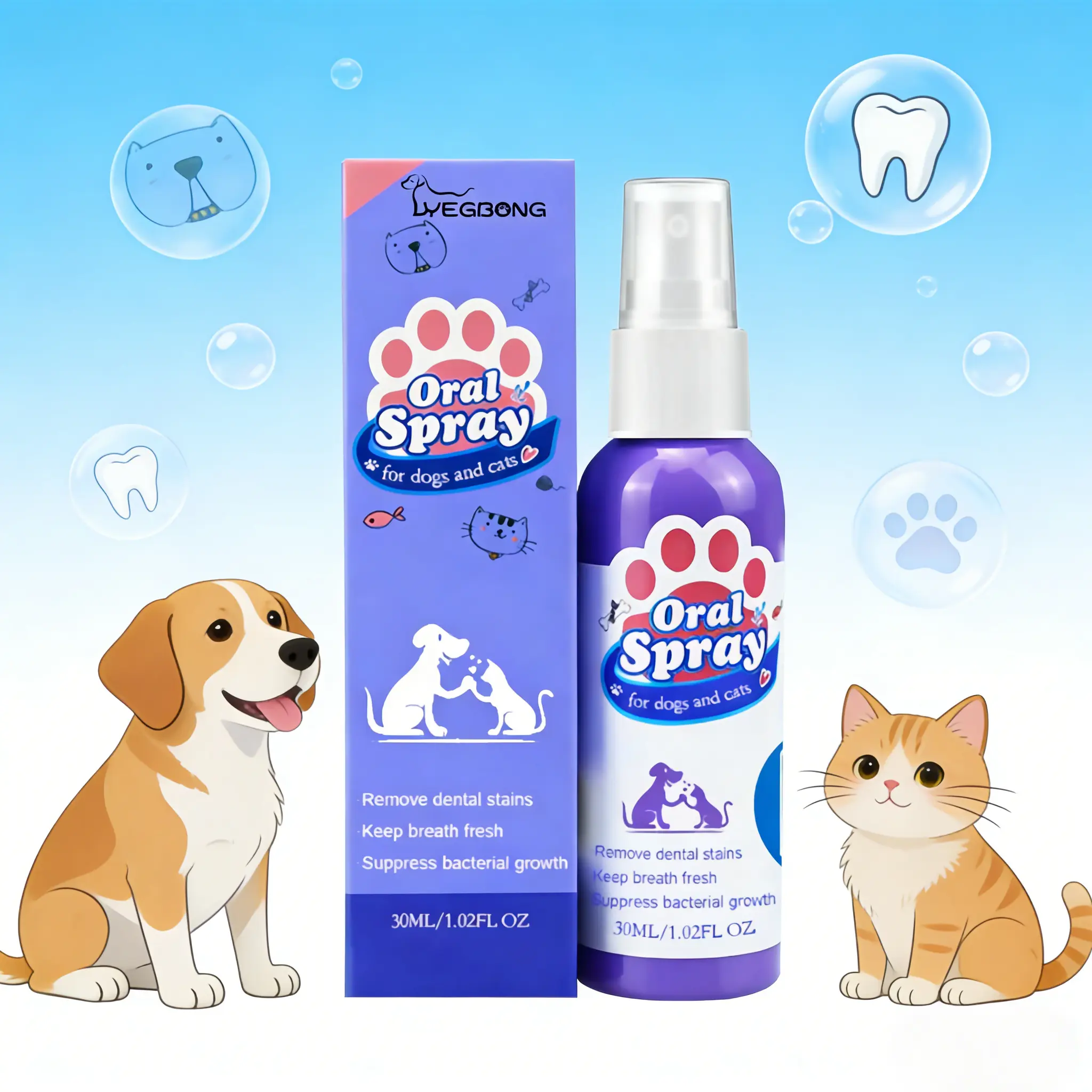 Cat and Dog Tooth Cleaning Spray - Removes Stains and Freshens Breath for Pet Oral Carelitter pellets, spray, litter tray, litter box, removal,SummerVibes,petlovers Toothbrush Remover