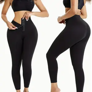 Women's High-Waisted Yoga Pants, Solid Color, Stretchy Nylon, Front Zipper Closure, No Waistband, Athletic, Tummy Control, Knit Fabric