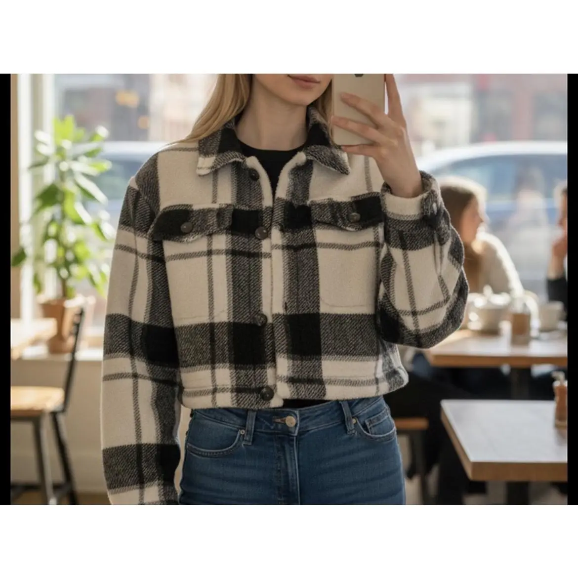 SHEIN Lady's Fitted Plaid Jacket - Women's Tops & Coats, Casual Style, Small Size, Elegance, Perfect for Everyday Wear