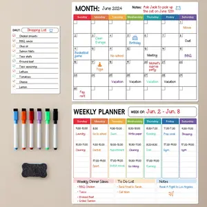 Magnetic Dry Erase Calendar for Refrigerator, 3 Pack-Monthly, Weekly, Daily Magnet Fridge Whiteboard Planner for Chore Chart, Menu, to Do List, 14"X11", w/ 6 Markers, Style 1