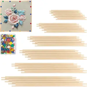 12 Sets Needlepoint Stretcher Bar Set, 6 Sizes Wooden Canvas Stretcher Bars for Needlework Art Supplies with 100 Pins Regular Stretcher Bars for Needlepoint Frame Set