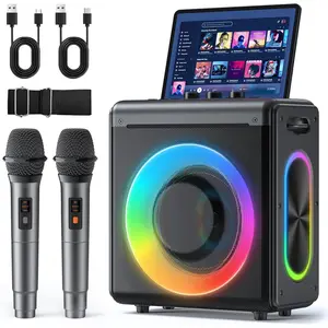 Karaoke Machine with 2  Rechargeable Microphones: Portable  Speaker for Adults &  - PA System with Lights Supports TWS/TF Card/USB/AUX for  Party