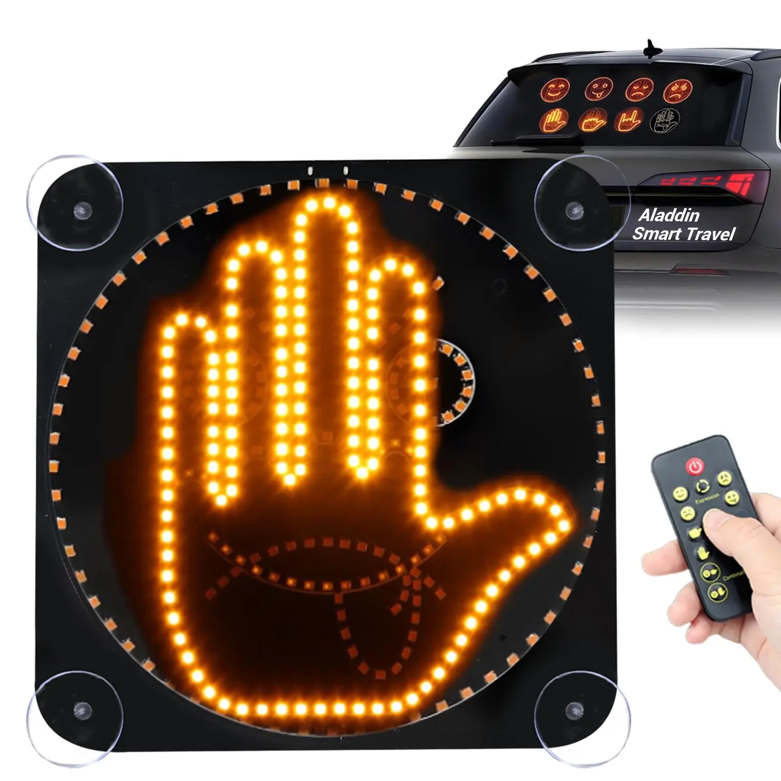 Car Window Gesture Light, Remote Control Rechargeable LED Sign, 12 Fun Hand Gesture & Emoji Modes, Suction Cup Mount for Car, Desk or Mirror ,light up car