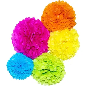 15 pcs paper pom-poms and flowers (10", 12", 14"), perfect for wedding decor, birthday celebrations, parties, and outdoor decoration