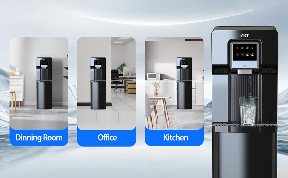 IKT Water Cooler Dispenser with Ice Maker Bottom Loading 18lbs Daily Capacity , 3 & 5 Gallon Bottles,for Home/Office, Black (No Hot Water)