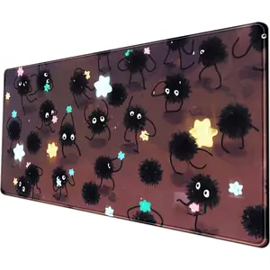 Desk Pad Anime Black Pom Poms Gaming Mouse Pad Large Star Designs Desk Office Decor Exclusive Beautiful Girls Mouse Pad for Women Desktop with Stitched Edges Non-Slip Computer Mat 24x14In