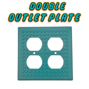 Building Brick Double Outlet Cover Wall Plate - Compatible with Standard Construction Blocks - 47 Color Options