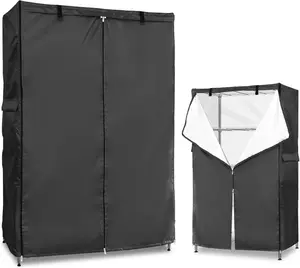 Heavy Duty 600D Dustproof Waterproof Wire Rack Cover, Zippered Storage Rack Cover for Metal Wire Shelves, 60''W x 24'D x 71''H Black