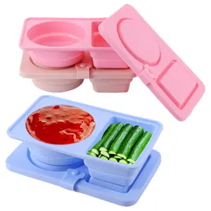 3Pcs Double Compartment Silicone Snack Containers Leakproof Food Storage Containers Multi-Function Sauce Seasoning Container for Travel Office Picnic