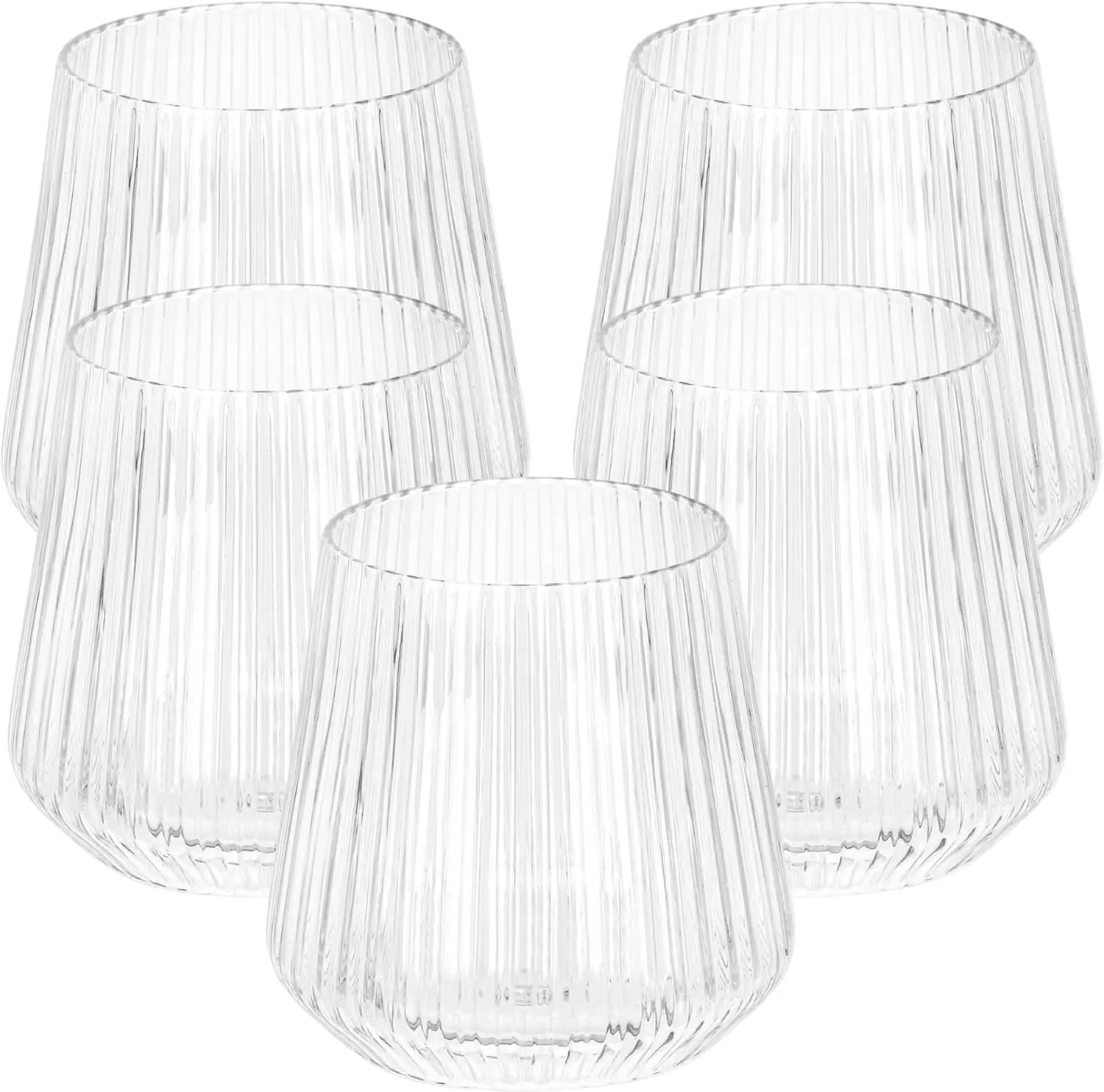 36 count Origami Ripple Unbreakable Stemless Plastic Wine Champagne Whiskey Glasses Elegant Durable Disposable Indoor Outdoor Ideal for Home, Office, Bars, Wedding, Ribbed 12 Ounce Cups (Clear)