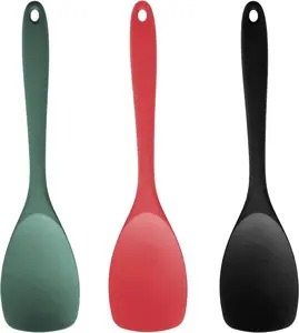 Upgrade  Spatula Spoon Set,  Heat Resistant Rubber Spoonula, Seamless Non-Stick Flexible Scrapers for Baking Mixing Tool - 3 count (Black, Red, Teal)