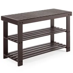 Bamboo Shoe Rack Bench - 3-Tier Storage Organizer, Holds Up to 286 lb, Suitable for Bedroom, Living Room, Balcony