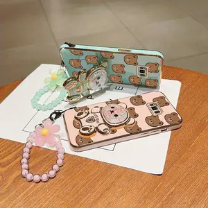 S8 Fashion Series Fashion Strap Lanyard Phone Holder Case For Compatible With Samsung Galaxy S8 PC Cover and Durable Cute Bear Style Protector Cases