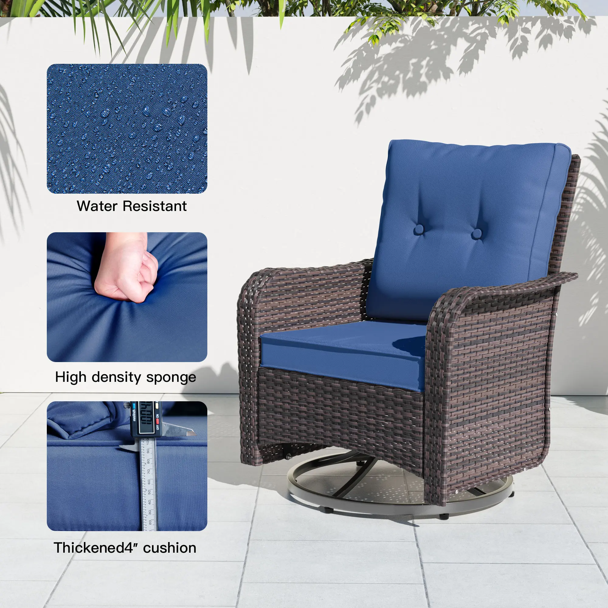 Kullavik 3Pcs outdoor chair set,ratten swivel rock chair for patio garden,pool