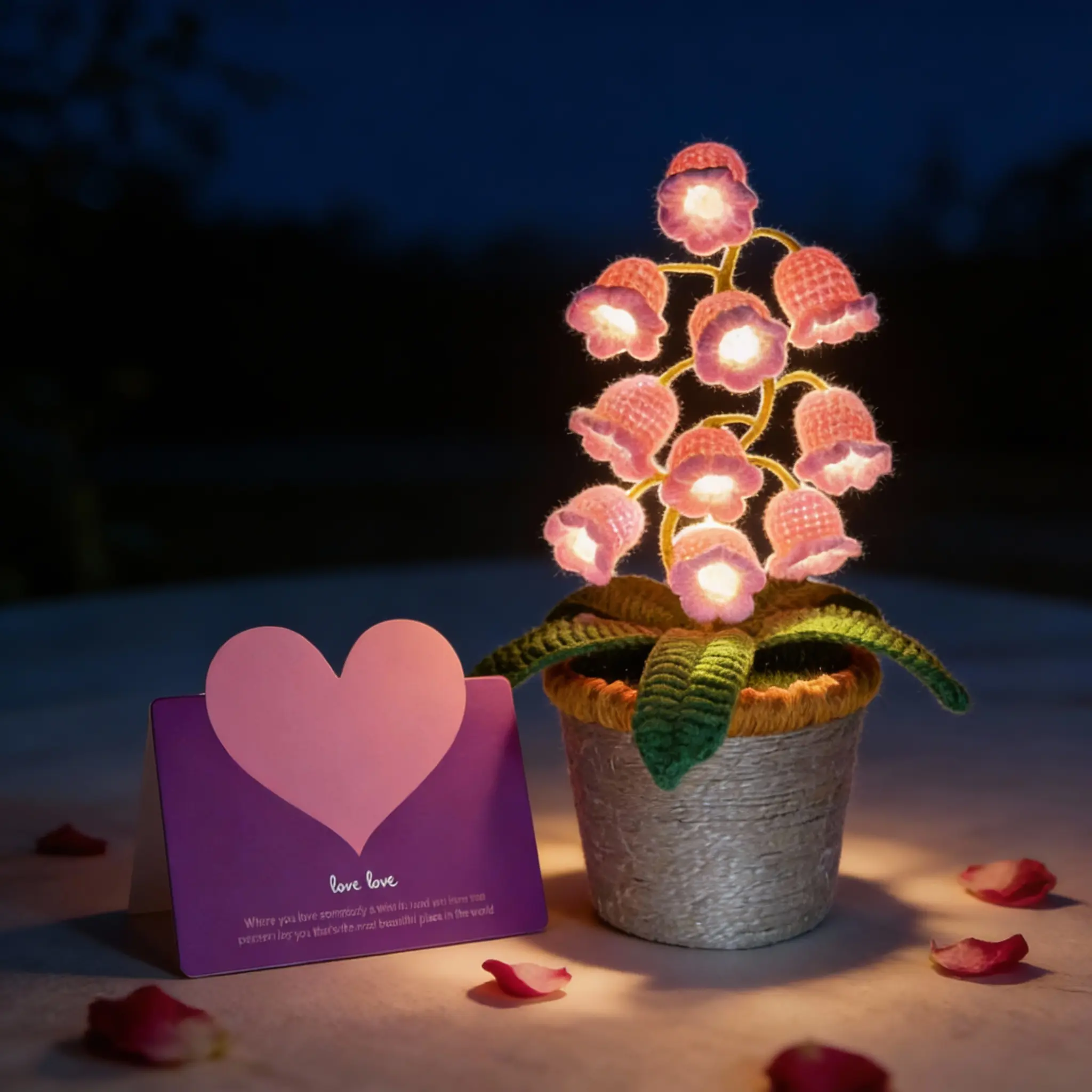 Handmade Crocheted Lily of the Valley LED Lantern - Valentine's Day, Mother's Day Gift (Comes with Exquisite Gifts), Cute Ornament, Warm-light home, Bedside desk decor, valentine's day decor, ramadan decoration 2026