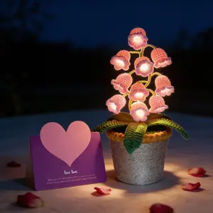 Handmade Crocheted Lily of the Valley LED Lantern - Valentine's Day, Mother's Day Gift (Comes with Exquisite Gifts), Cute Ornament, Warm-light home, Bedside desk decor, valentine's day decor, ramadan decoration 2026