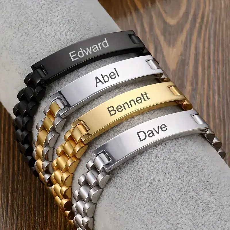 Personalized Stainless Steel Bracelet with "Edward," "Abel," "Bennett," "Dave" Engravings - 83.48gal, Black & Golden Tone, Ideal Father'S Day Gift for Him, Father'S Day Gift | Custom Engraving | Durable Bracelet Personalized Stainless Steel Bracelet with "Edward," "Abel," "Bennett," "Dave" Engravings - 83.48gal, Black & Golden Tone, Ideal Father'S Day Gift for Him, Father'S Day Gift | Custom Engraving | Durable Bracelet