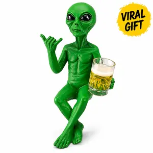 Whimsical Alien Drinking Beer Resin Statue - Cute Collectibles, Alien Decor, Figurines & Miniatures, Fun Space Home Decoration, Room Decor, Desktop Bookshelf Display, Car Accessory, Sci-Fi Fan Gift