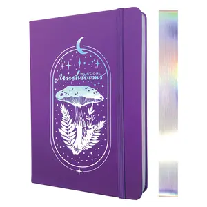 BUKE Bullet Dotted Journal, Deep Purple Color A5 PU Leather Hardcover, Mushroom&Moons