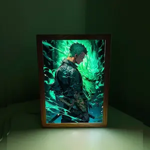 One Piece Zoro Light-Up LED Painting, Wall Art Frame Light, The Collision of Light and Art Painting, Wooden Frame Lamp, Shadow Painting